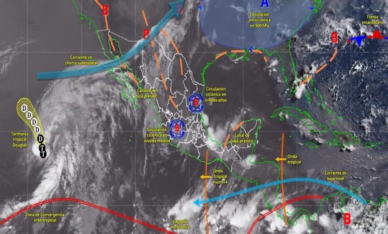 pronóstico del clima prevén lluvias muy fuertes en ocho estados y chubascos en gran parte de méxico
