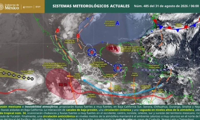 # Lluvias muy fuertes afectarán a varias regiones de México este lunes