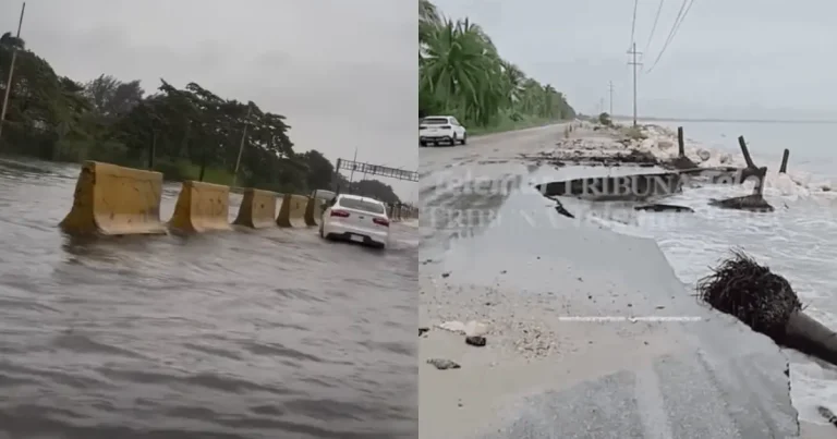 Oleaje golpea carretera costera en Ciudad del Carmen (Fotos de medio Tribuna)