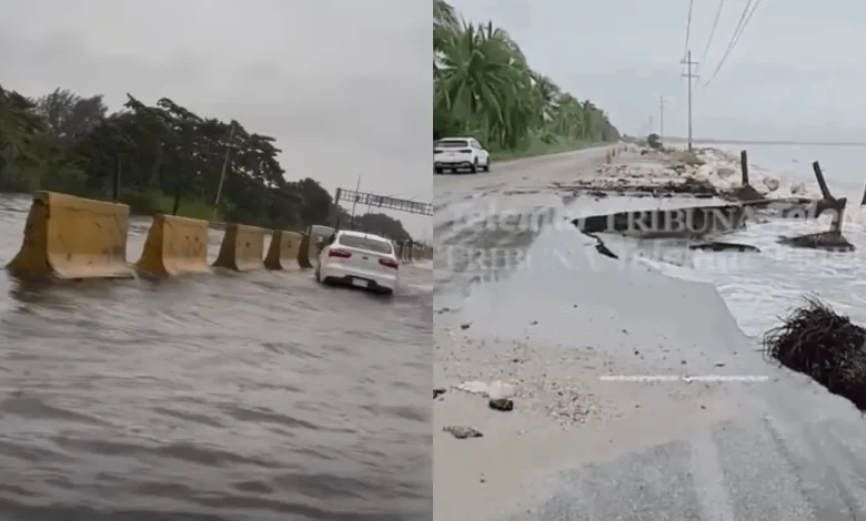 Oleaje golpea carretera costera en Ciudad del Carmen (Fotos de medio Tribuna)