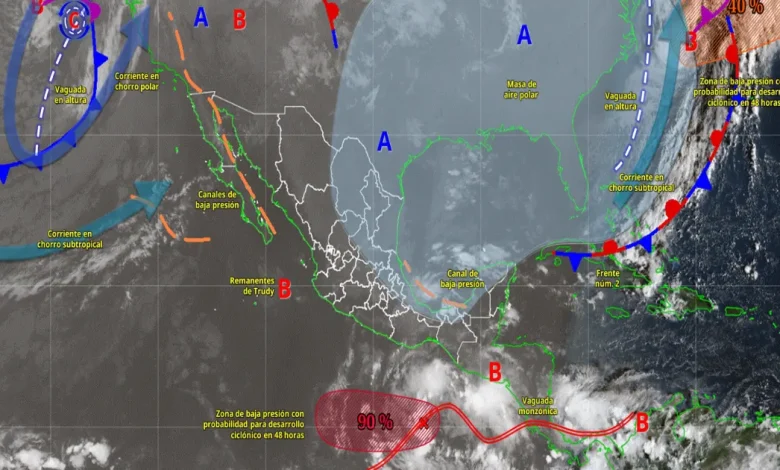 frente frío 2 provoca lluvias intensas en veracruz y fuertes vientos