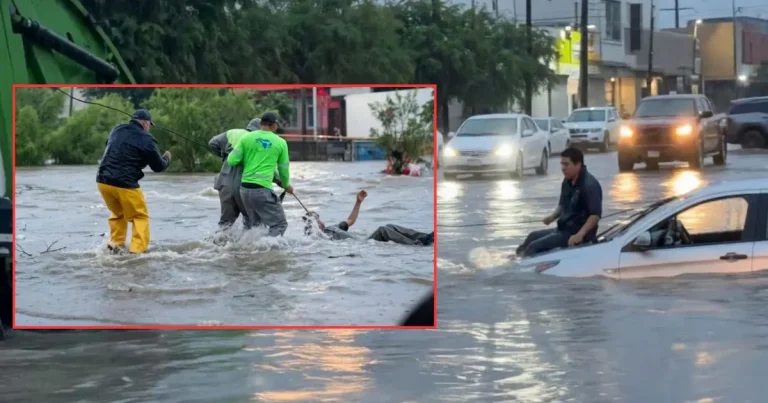 video recolectores de basura rescatan a automovilista arrastrado por la corriente en monterrey